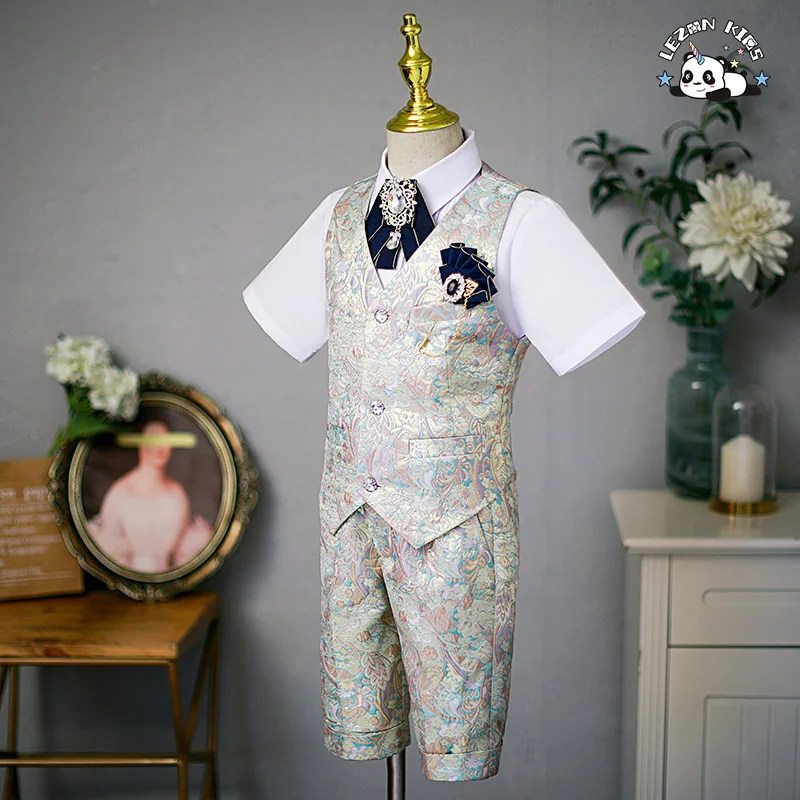 LEZONKIDS - Conjunto Formal de Jacquard Personalizado para Meninos para Festa de Piano no Estilo Inglaterra